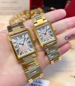 Best Replica Cartier Tank Solo Yellow Gold Couple Quartz Watches 